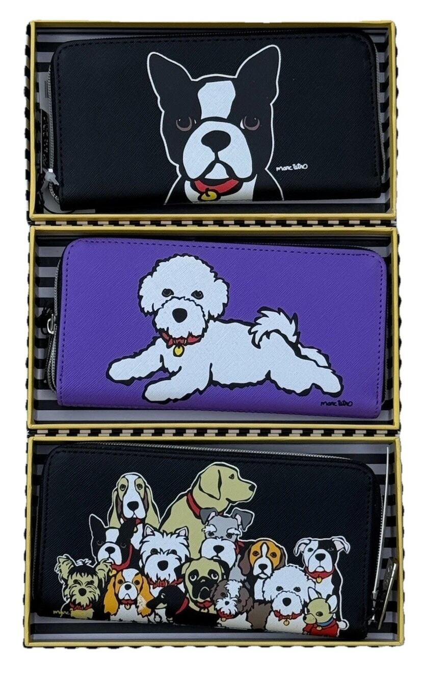 3 WALLETS! MARC TETRO Long Black Zipper Basset Hound Dachshund Bulldog Dogs Card
